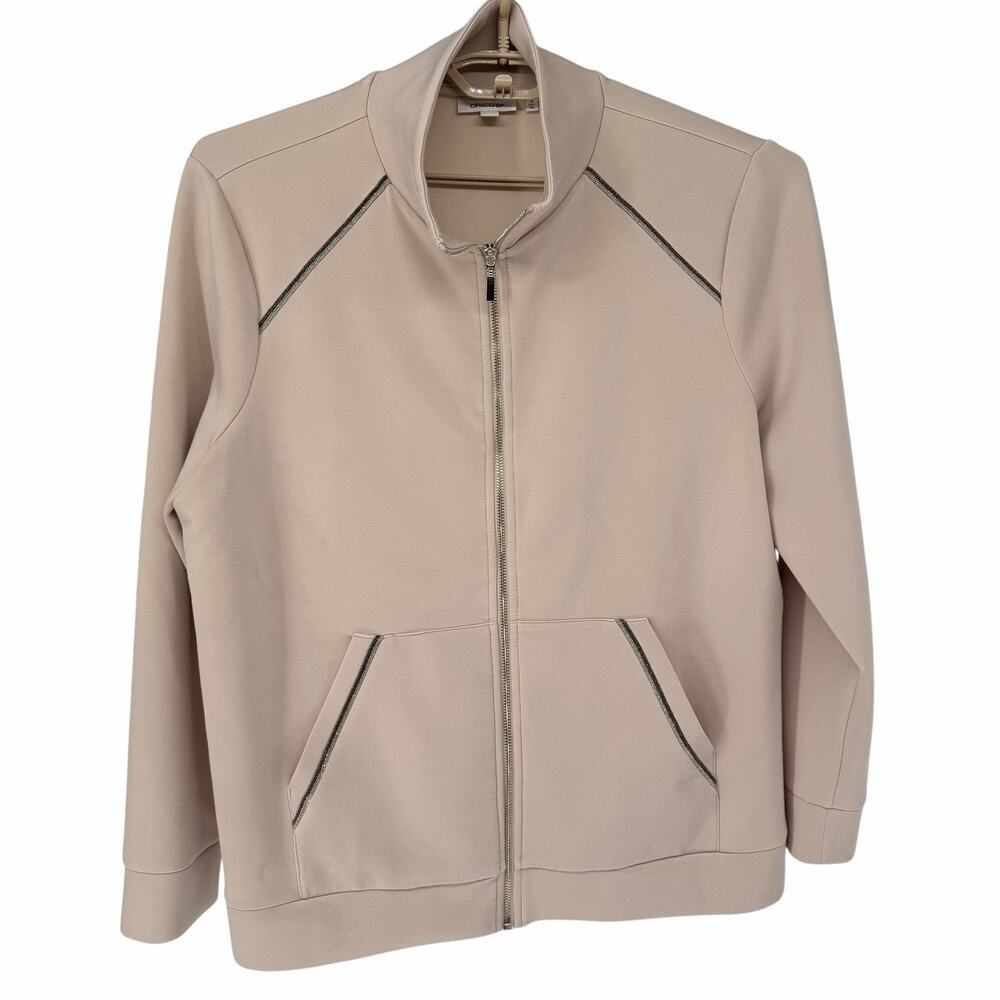 Chico's Beige Full Zip Long Sleeve Jacket Sz 3 (XL)